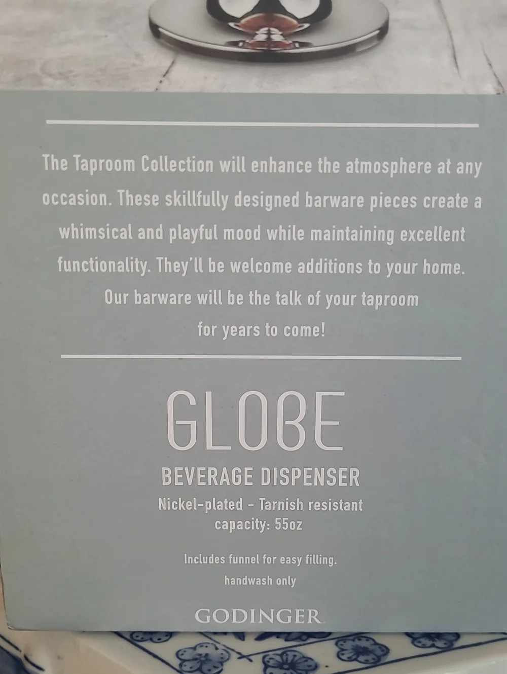 TAPROOM GODINGER Globe Bar Beverage Dispenser. A Clear Globe Design+Silver Base